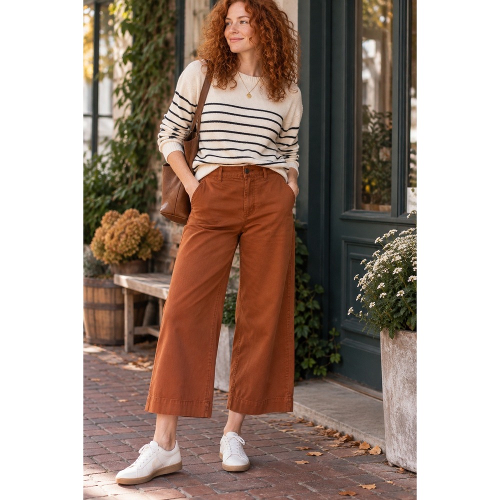 Madewell Emmett Wide Leg Crop Pants Rust Brown Canvas Size 31 High Rise Trousers